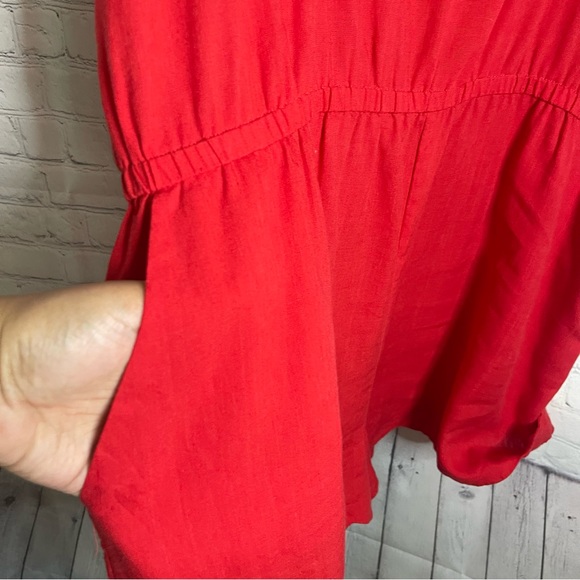 J.Crew Scalloped Red Linen Blend Romper Sz XXL - Picture 6 of 10